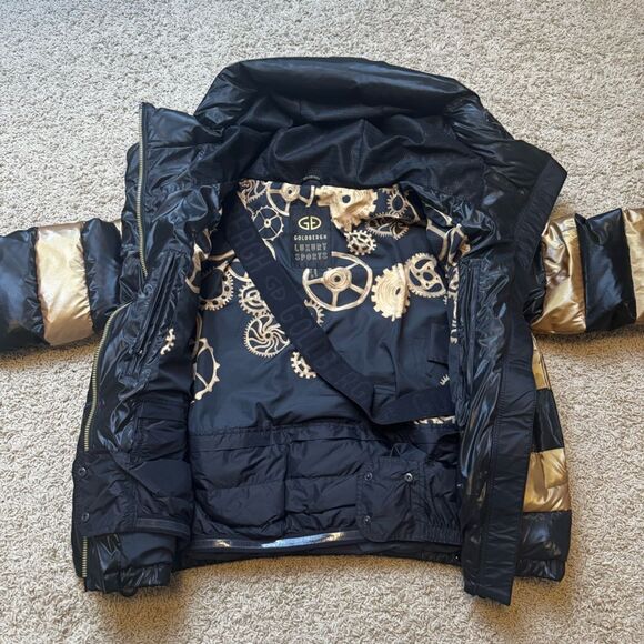 Goldbergh Ski Dazzle Puffer Jacket Coat Striped Gold Black size US 8 - Picture 7 of 7